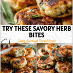 Golden sourdough savory herb pancake bites served with herbs on a white plate resembling savoury Welsh cakes. 26